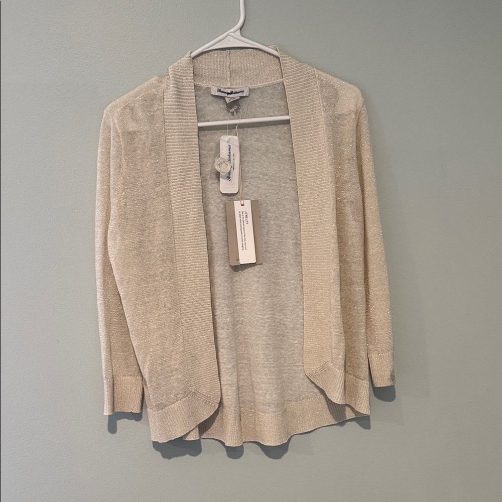 Tommy Bahama Cream shimmering open Cardigan Sweater